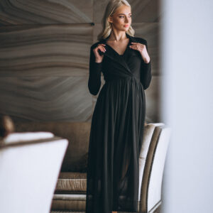 Vestido cuello solapa corte princesa con frunces